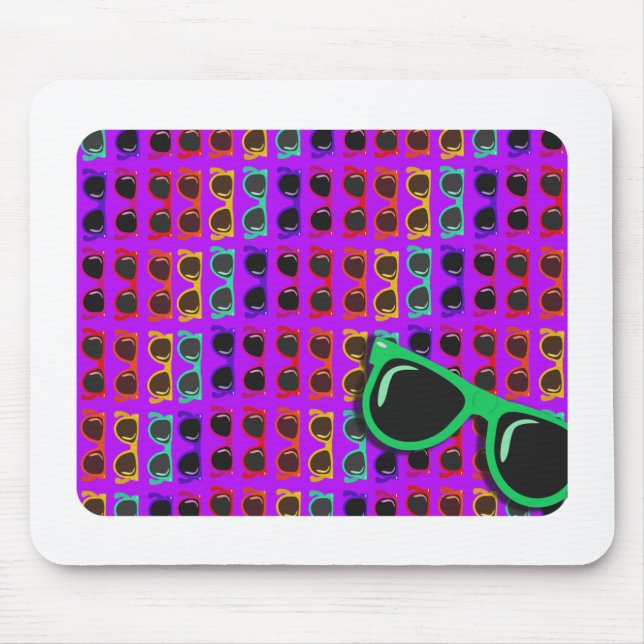 Awesome Eighties Sunglasses on Purple Mouse Mat (Front)
