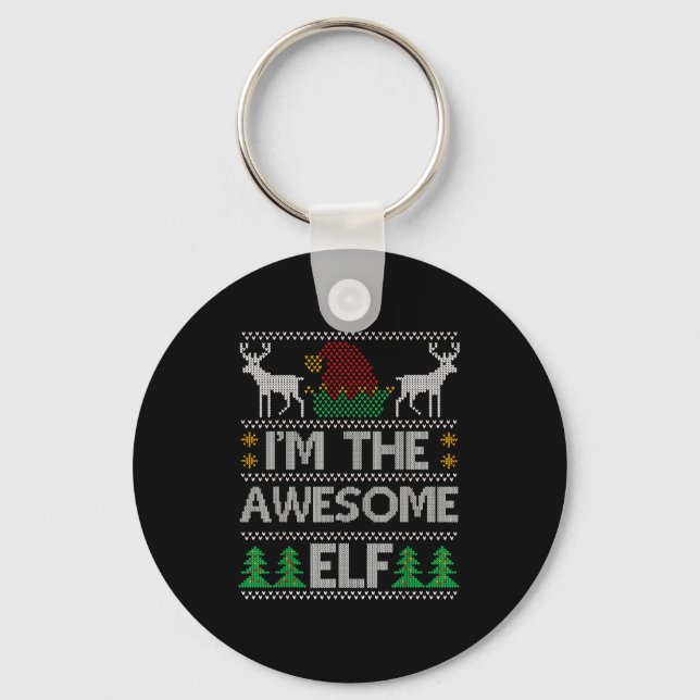Awesome Elf Matching Family Group Christmas Party  Key Ring (Front)