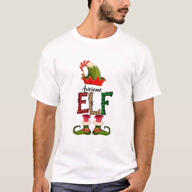 Awesome Elf Matching Family Group Christmas Party T-Shirt (Front)