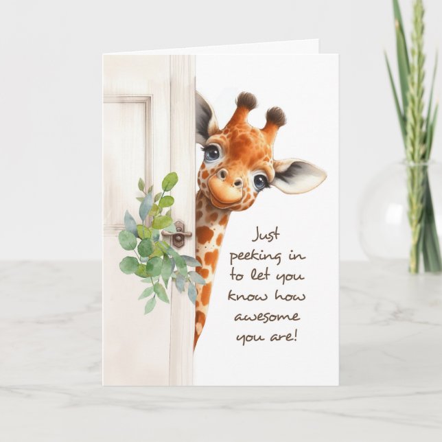Awesome Encouragement Giraffe Peeking Around Door Card (Front)