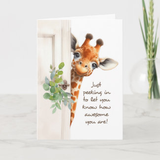 Awesome Encouragement Giraffe Peeking Around Door Card