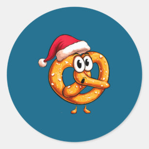 Awesome Festive Pretzel With Santa Claus Hat Costu Classic Round Sticker