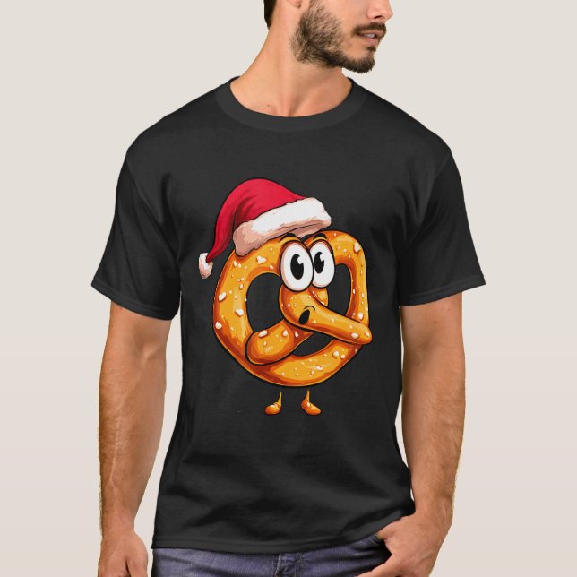 Awesome Festive Pretzel With Santa Claus Hat Costu T-Shirt (Front)