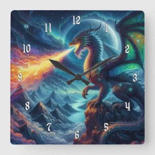 Awesome Fire Breathing Dragon Square Wall Clock