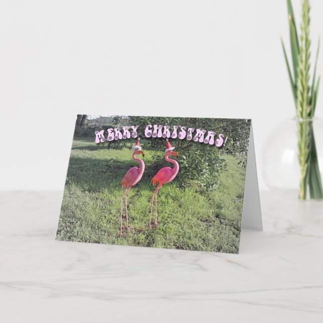 Awesome Flamingo Christmas Greeting Card (Front)