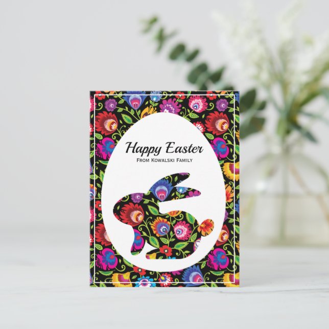 Awesome Folklore Easter bunny with custom text Pos Postcard (Standing Front)