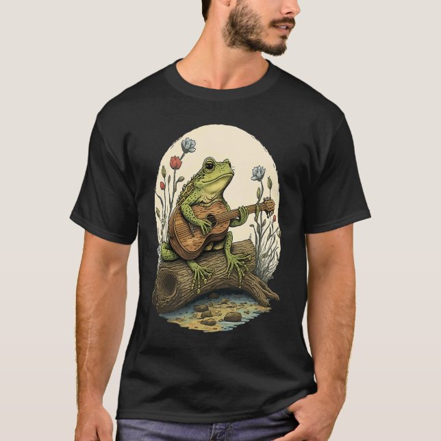 Awesome Frog Playing Guitar  Frog Playing Banjo On T-Shirt (Front)