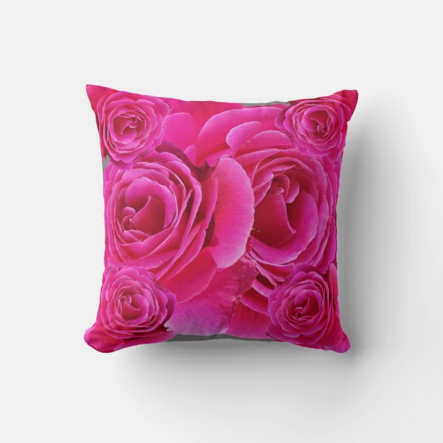 AWESOME FUCHSIA PINK ROSES  PATTERN CUSHION (Front)