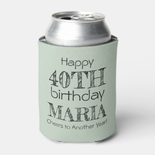 Awesome Funny Happy 40th Birthday Sage Green Can Cooler
