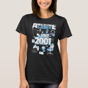 Awesome Gamer since 2001 Boy Girl Gaming Setup   T-Shirt
