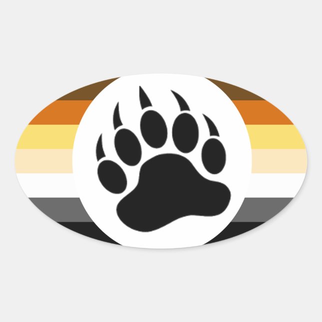 Awesome Gay Bear Pride Stripes Bear Paw Oval Sticker (Front)