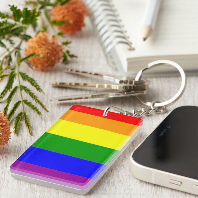 AWESOME GAY PRIDE RAINBOW FLAG KEY RING (Front Right)
