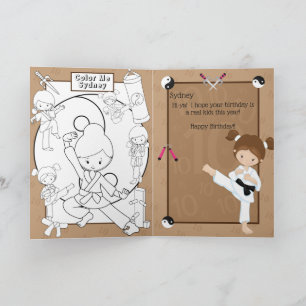 Awesome Girls Karate Colouring Page Happy Birthday Card
