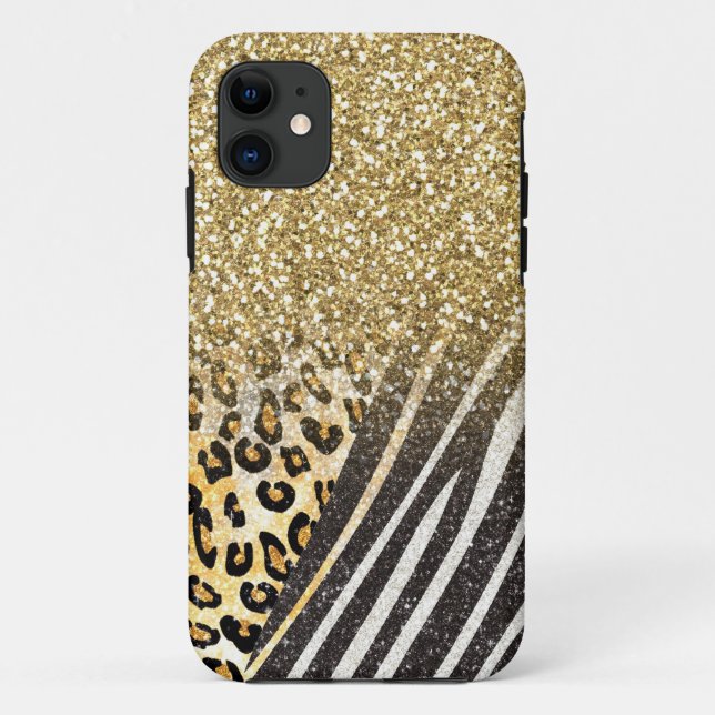 Awesome girly trendy gold leopard and zebra print Case-Mate iPhone case (Back)