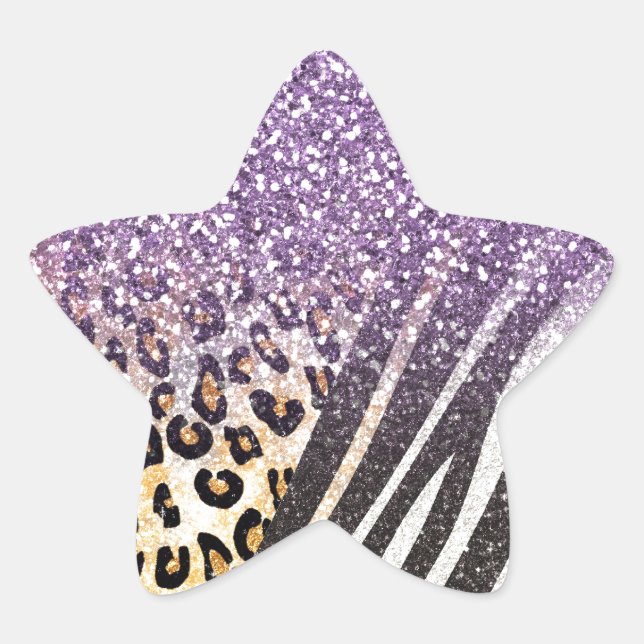 Awesome girly trendy gold leopard and zebra print star sticker (Front)