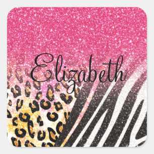 Awesome girly trendy leopard print, zebra stripes square sticker