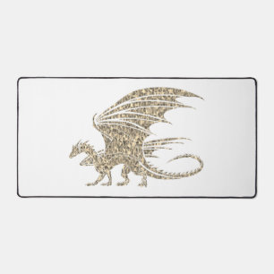 Awesome Golden Mosaic Dragon Desk Mat