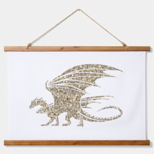 Awesome Golden  Mosaic Dragon Hanging Tapestry