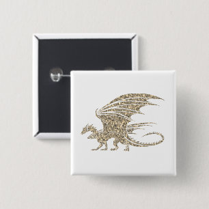 Awesome Golden Mosaic Dragon on white 15 Cm Square Badge