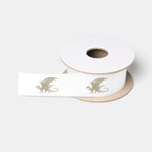 Awesome Golden Mosaic Dragon Satin Ribbon
