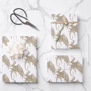 Awesome Golden Mosaic Dragon Wrapping Paper Sheet