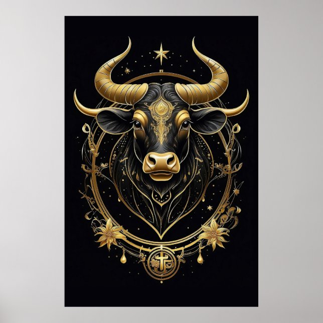 Awesome Golden Taurus Zodiac Symbol Poster (Front)