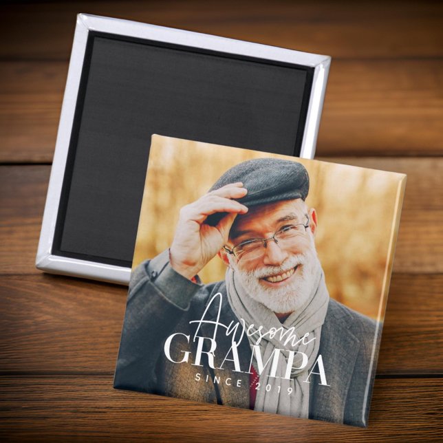 Awesome Grampa Since 20XX Simple Elegant Photo Magnet (Creator Uploaded)