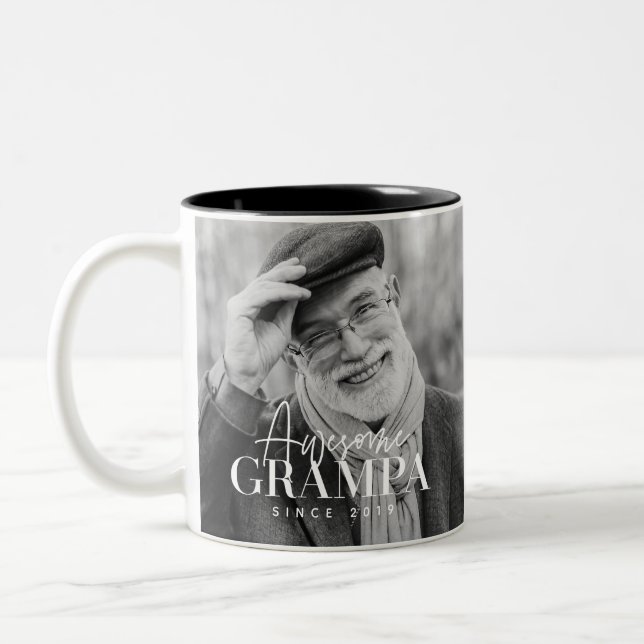Awesome Grampa Since 20XX Simple Elegant Photo Two-Tone Coffee Mug (Left)