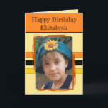 Awesome Granddaughter add photo orange birthday Card<br><div class="desc">For an awesome Granddaughter birthday greeting card.
This card is sure to put a smile on her face and make her feel special.
just add your personalised message inside and replace the photo with your own.
Colour scheme is orange and yellow.</div>
