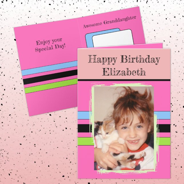 Awesome Granddaughter add photo pink birthday Card (Creator Uploaded)