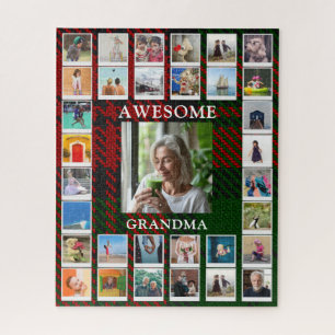 Awesome Grandma Photo Green Black Red Tartan Jigsaw Puzzle