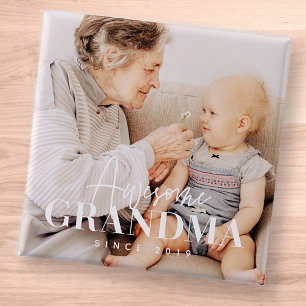 Awesome Grandma Since 20XX Simple Elegant Photo 15 Cm Square Badge