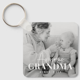Awesome Grandma Since 20XX Simple Elegant Photo Key Ring