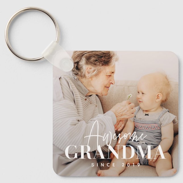 Awesome Grandma Since 20XX Simple Elegant Photo Key Ring (Front)