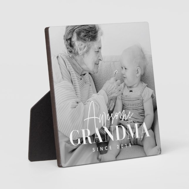 Awesome Grandma Since 20XX Simple Elegant Photo Plaque (Front)