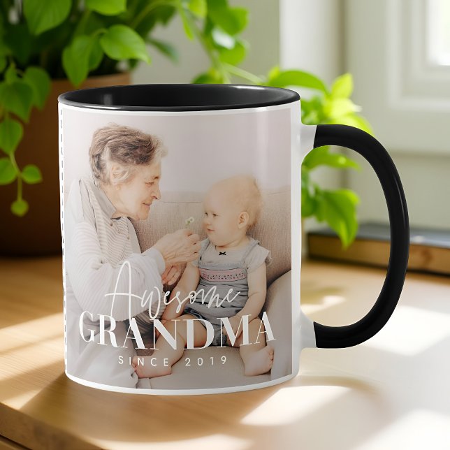 Awesome Grandma Since 20XX Simple Elegant Photo Two-Tone Coffee Mug (Creator Uploaded)