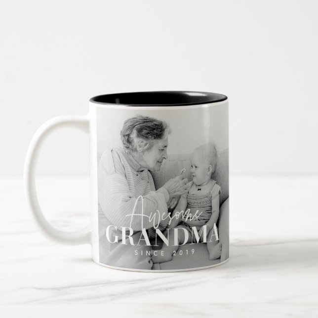Awesome Grandma Since 20XX Simple Elegant Photo Two-Tone Coffee Mug (Left)