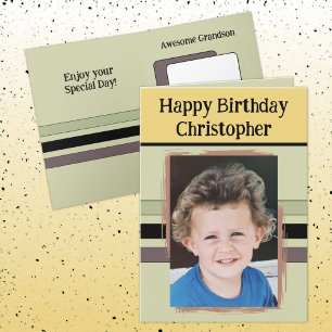 Awesome Grandson add photo green birthday Card