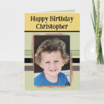 Awesome Grandson add photo green birthday Card<br><div class="desc">For an awesome Grandson birthday greeting card.
This card is sure to put a smile on his face and make him feel special.
just add your personalised message inside and replace the photo with your own.
Colour scheme is green,  yellow and brown.</div>