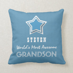 Awesome GRANDSON Blue White Star and Name D47 Cushion