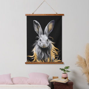 Awesome Gray Rabbit on Fire  Hanging Tapestry