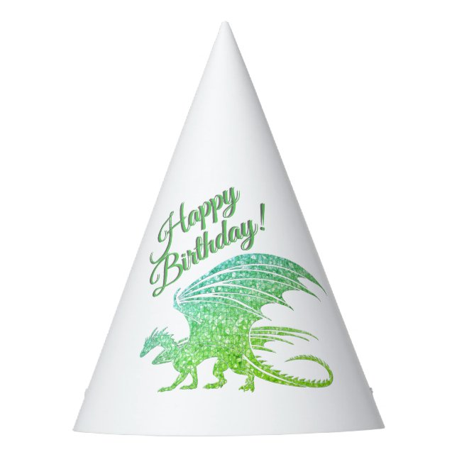 Awesome Green Mosaic Dragon Birthday Party Hat (Front)
