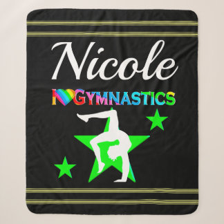 AWESOME GREEN PERSONALIZED GYMNASTICS DESIGN SHERPA BLANKET