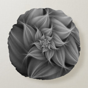 Awesome Grey Flower Fractal  Round Cushion