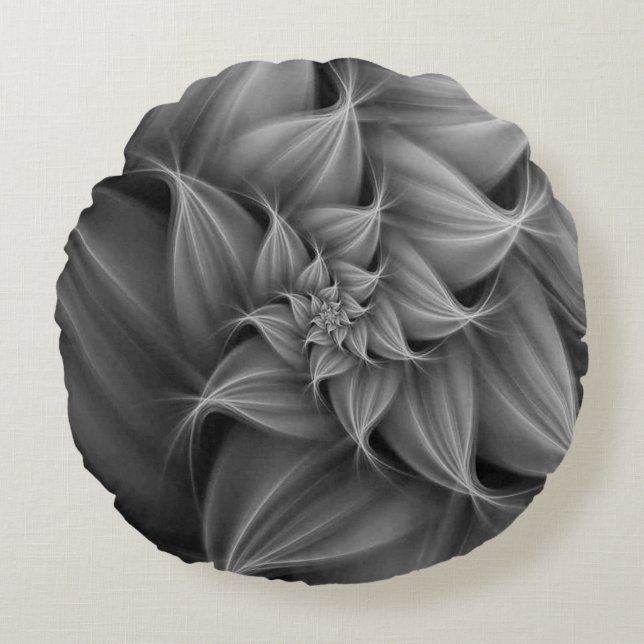 Awesome Grey Flower Fractal  Round Cushion (Front)