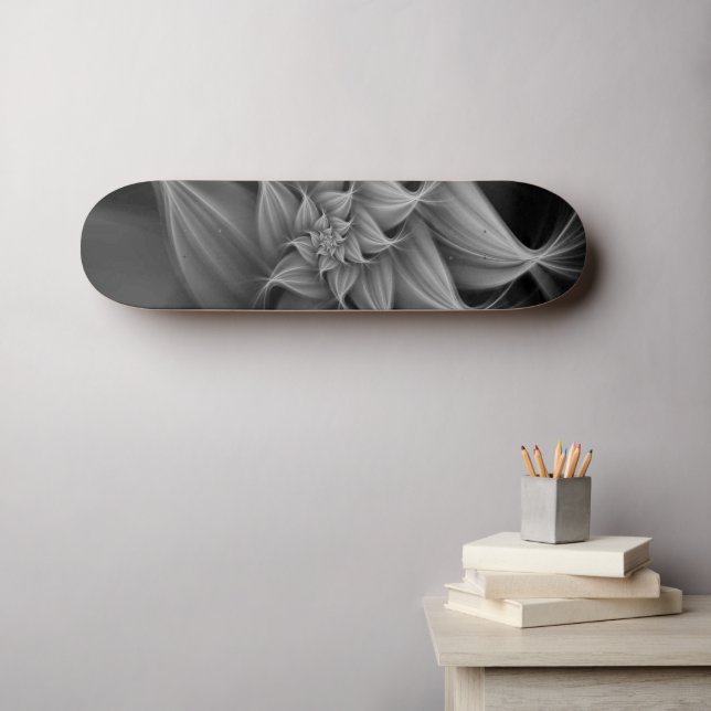Awesome Grey Flower Fractal  Skateboard (Wall Art (Horz))