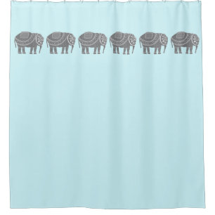 Awesome Grey Ornate Elephant on Turquoise Colour Shower Curtain