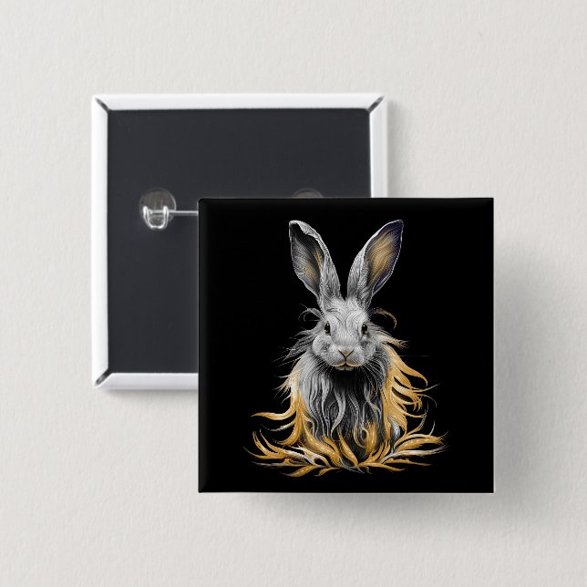 Awesome Grey Rabbit on Fire  15 Cm Square Badge (Front & Back)