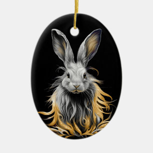 Awesome Grey Rabbit on Fire Ceramic Tree Decoration