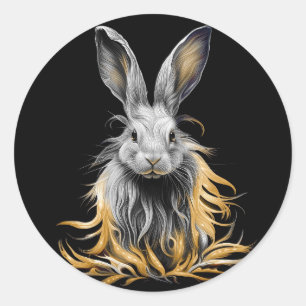 Awesome Grey Rabbit on Fire  Classic Round Sticker